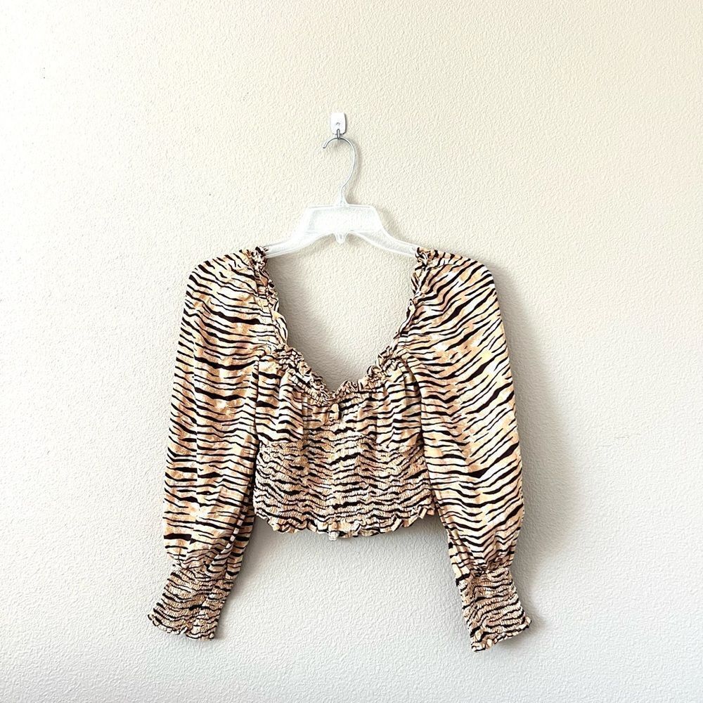 Faithfull The Brand Zebra Print Smocked Ruffled Top